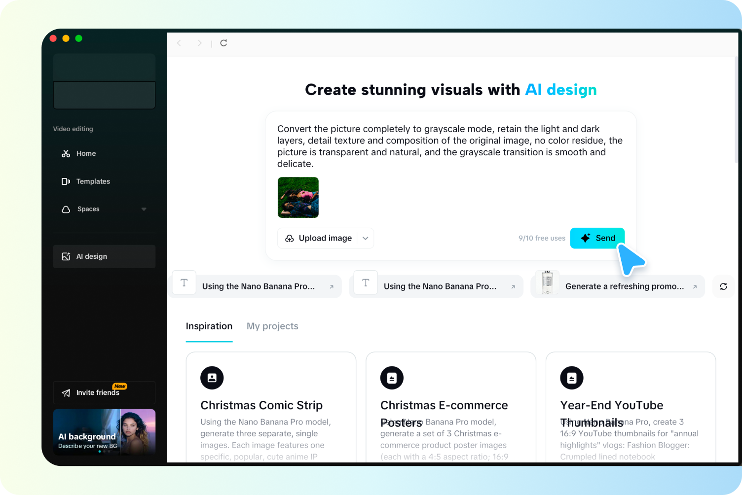  Converting images to grayscale using CapCut's AI design feature