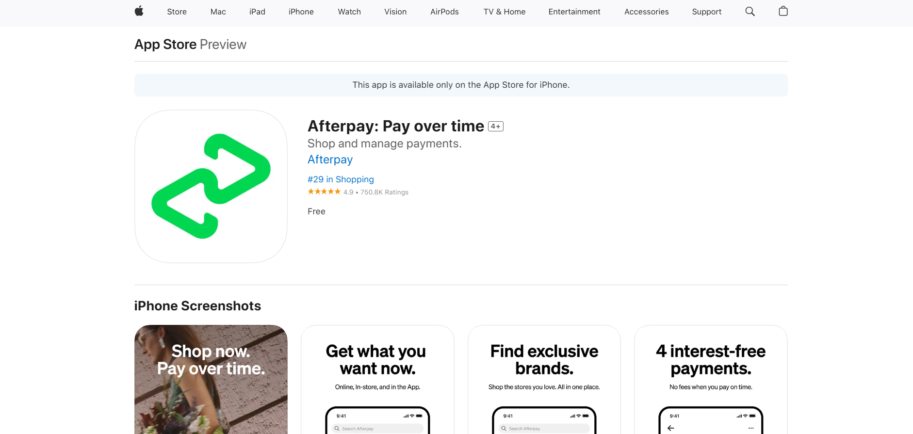 Baixe o Afterpay na App Store