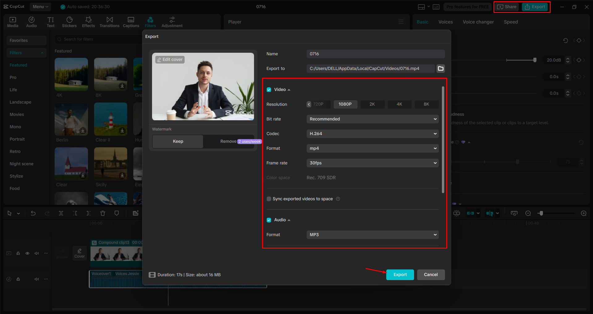 Exporting a video from the CapCut desktop video editor