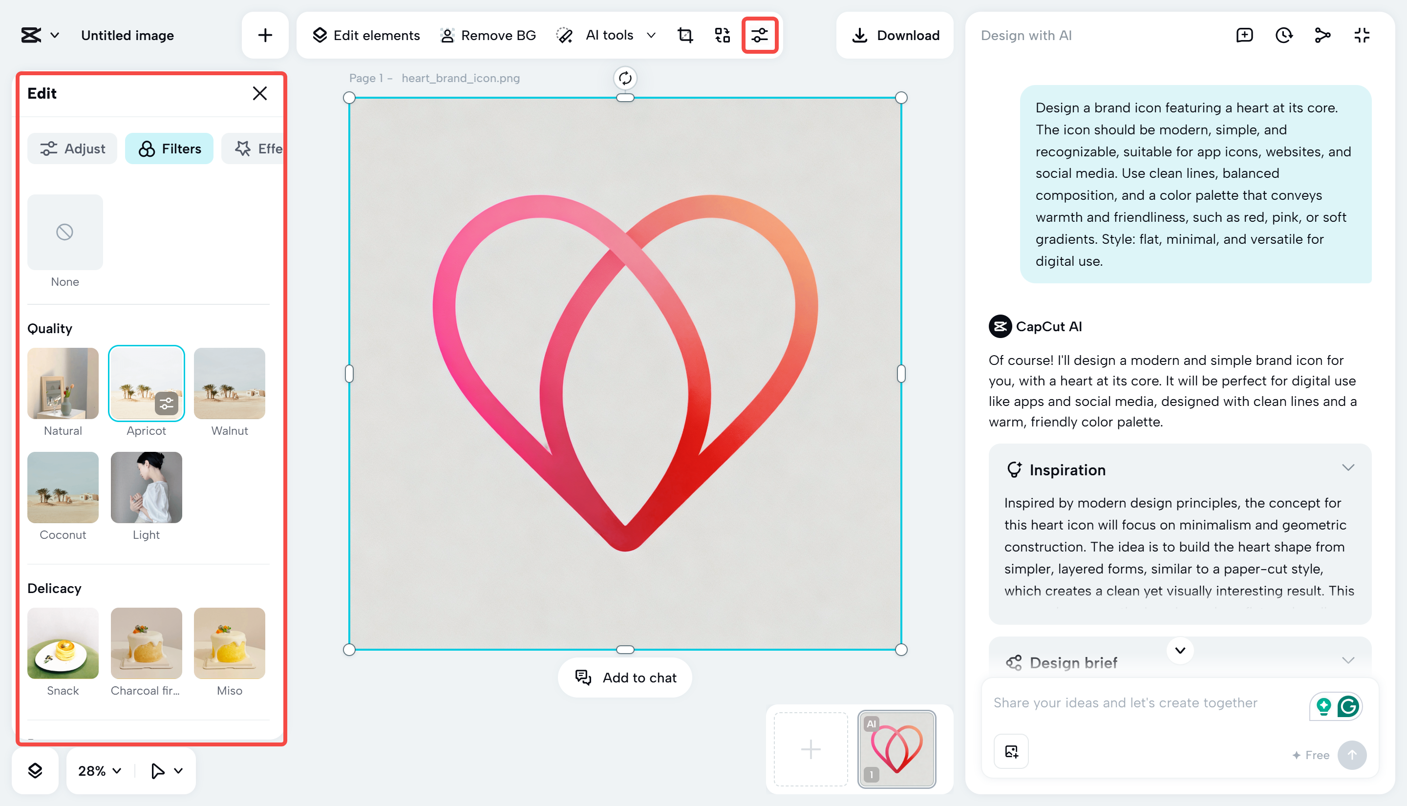 Adicionando formas personalizadas e editando o logotipo com o CapCut Web