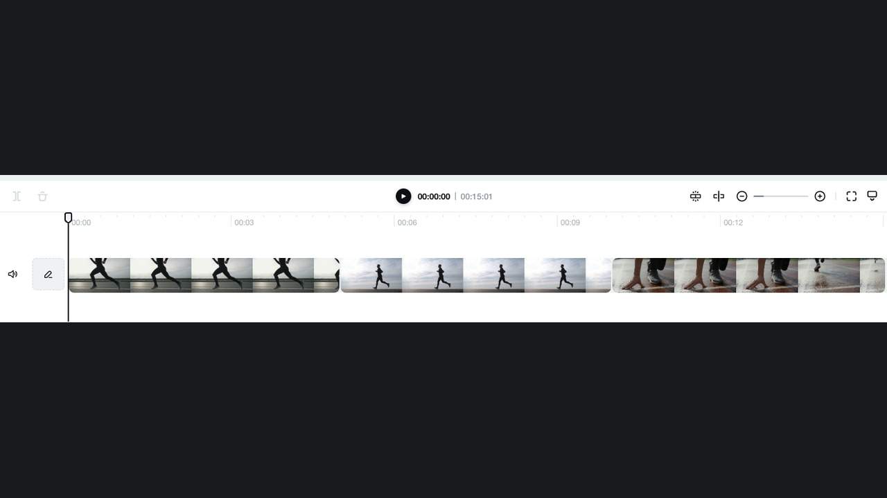 A CapCut timeline showing three video clips laid end to end, with the project duration reading 00:15:01.