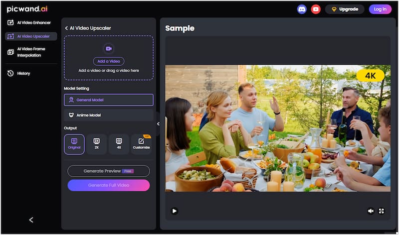 Interface of Picwand - an efficient and free online AI video upscaler