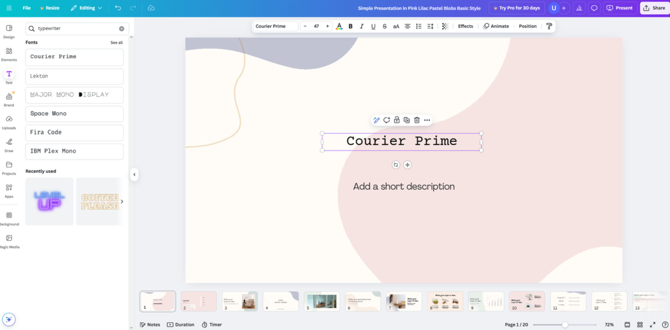 อินเทอร์เฟซของ Canva - เครื่องมือที่ชอบมากที่สุดสำหรับแบบอักษรข้อความเครื่องพิมพ์ดีด