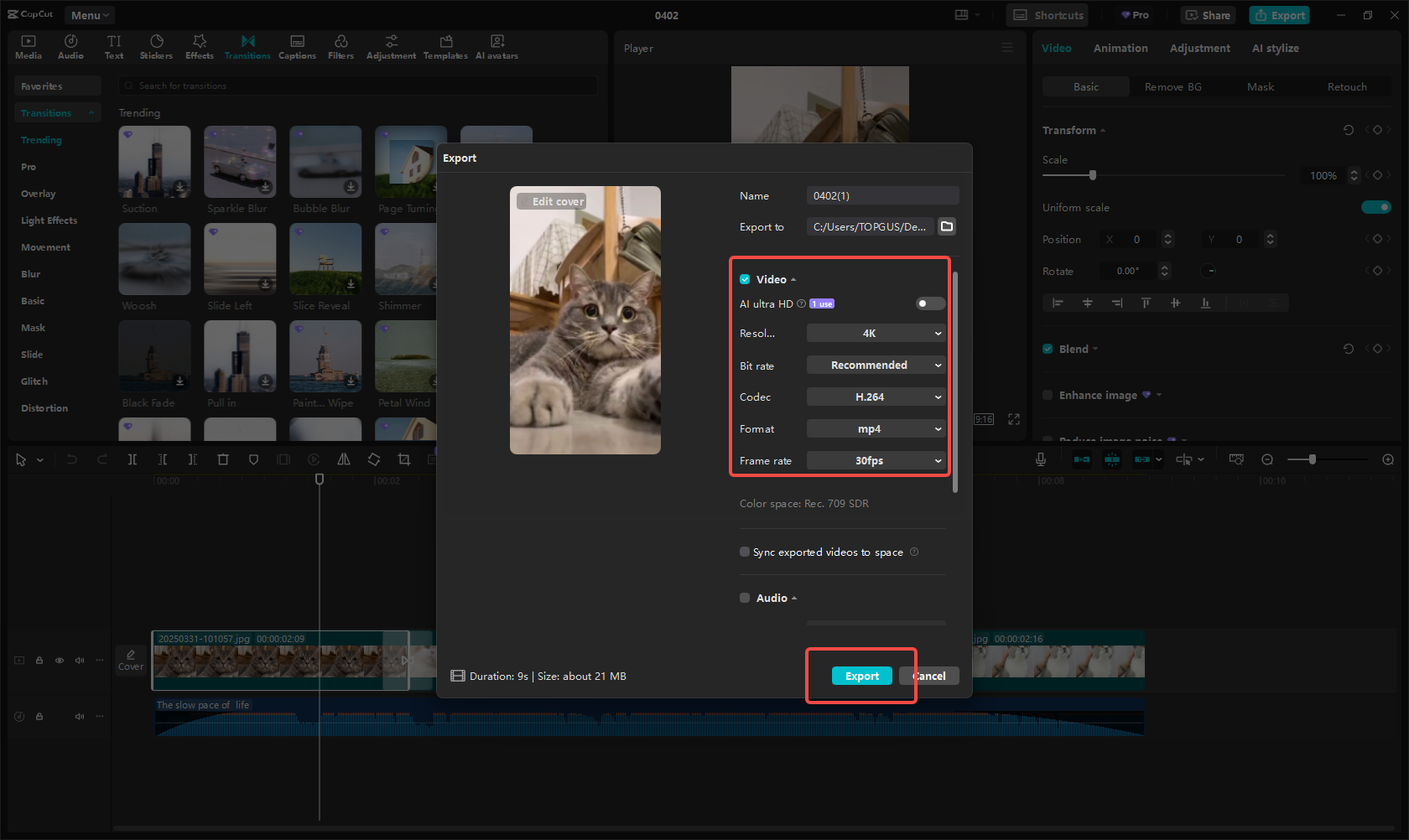 Export and share on Instagram
