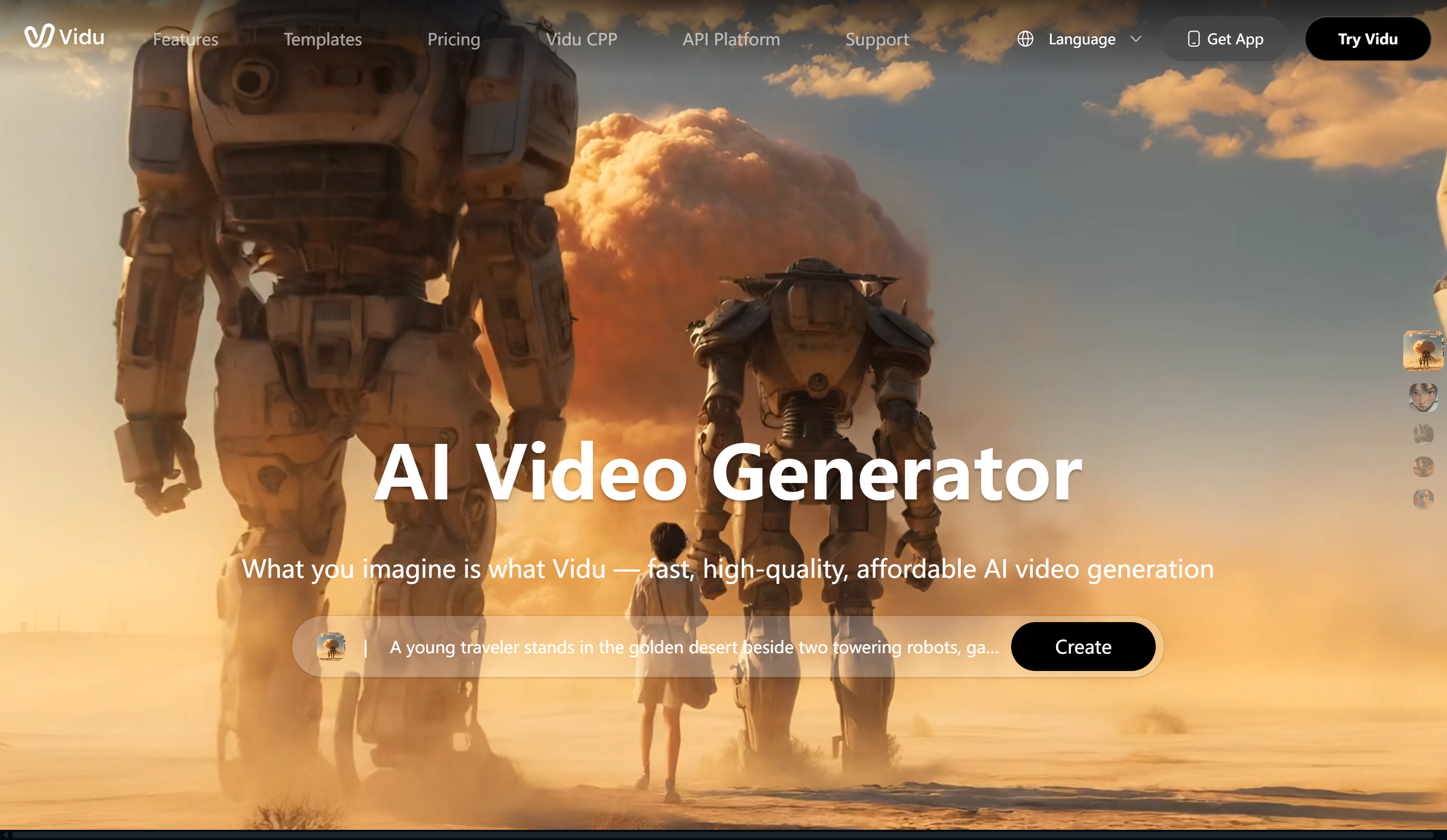 Editor interface of the Vidu AI video generator