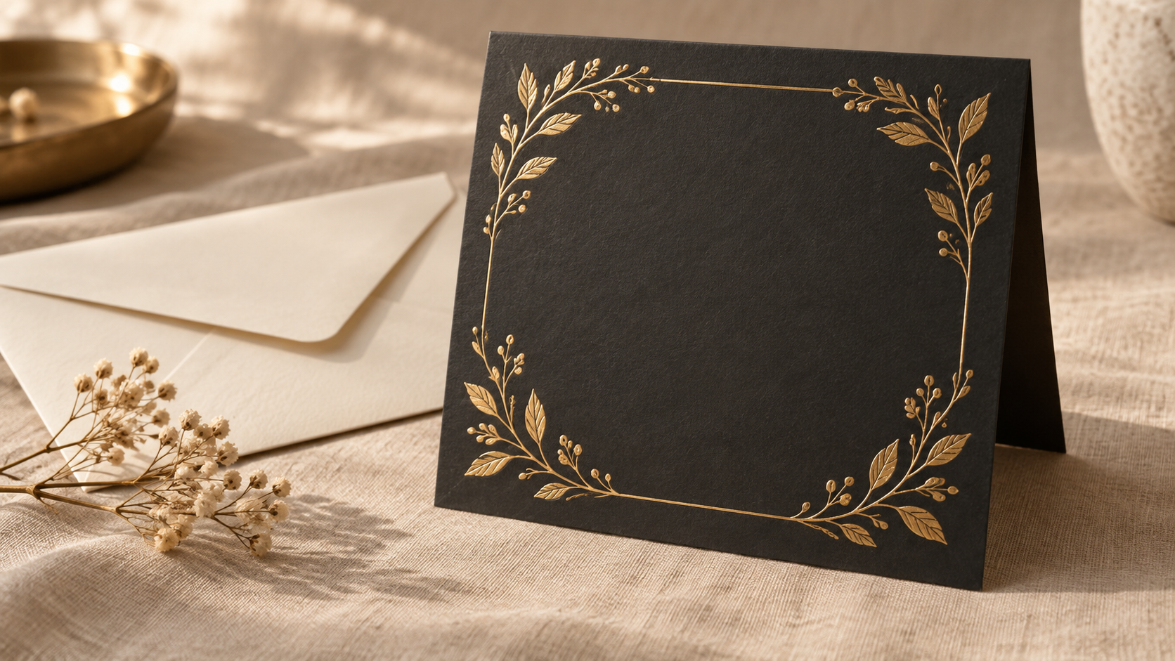 greeting card template: Black and Gold Botanical Card