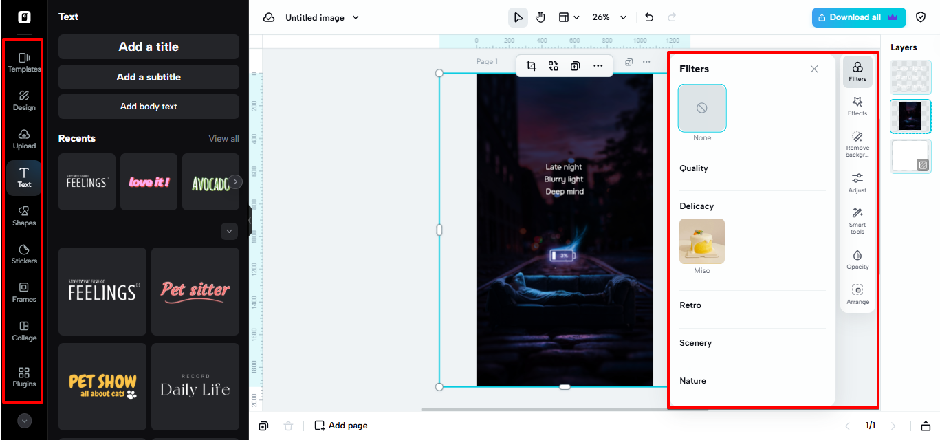 Image editing space in Pippit
