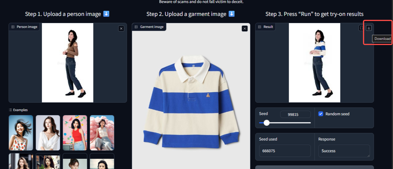Speichere oder teile das Bild der Anprobe