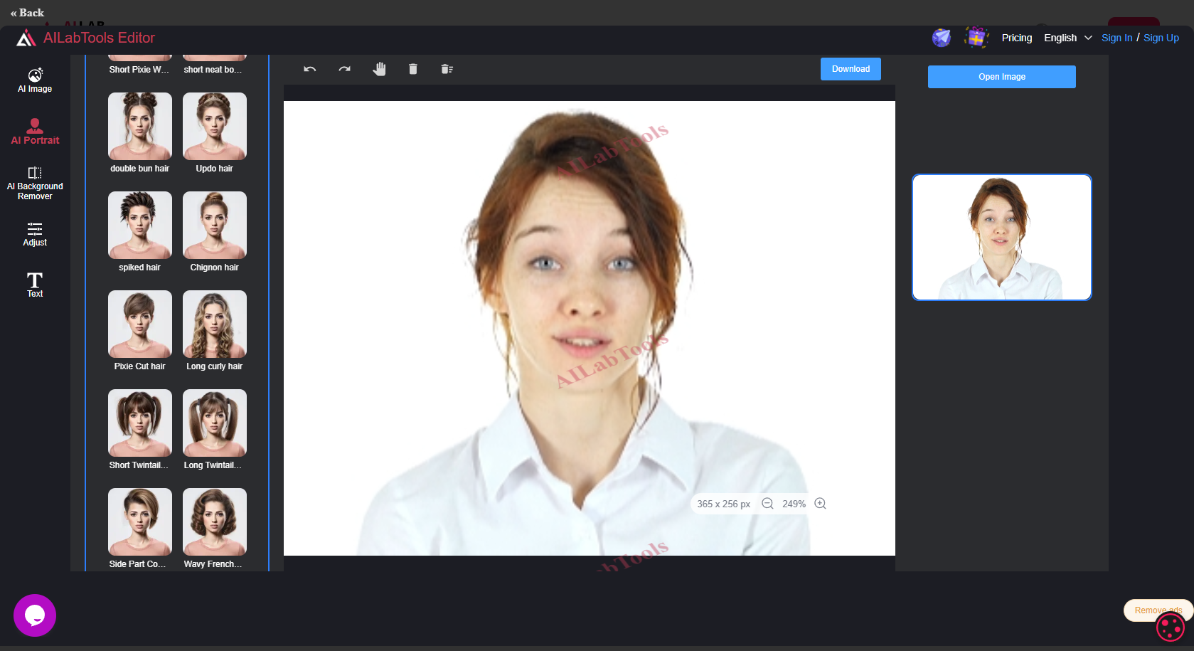 AILAB NÁSTROJE AI změna účesu