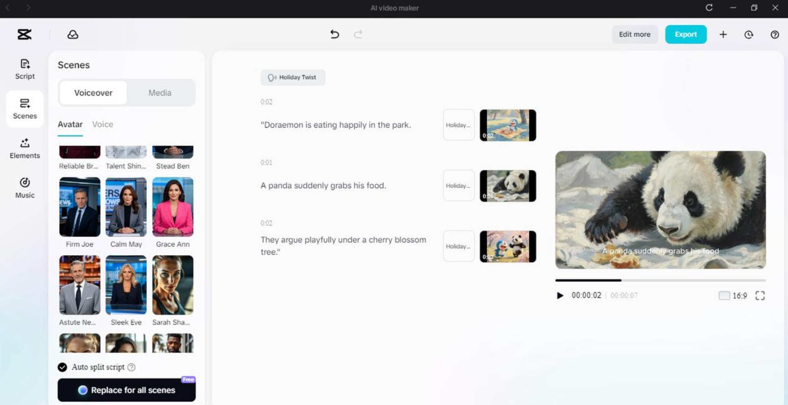 Interface of the CapCut script to the  video generator Tool