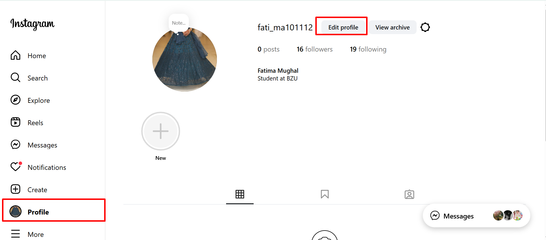 Accessing the editing profile on Instagram