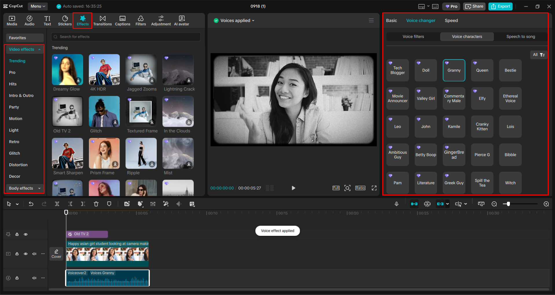 Applying a unique voice effects to the audio with the CapCut desktop video editor