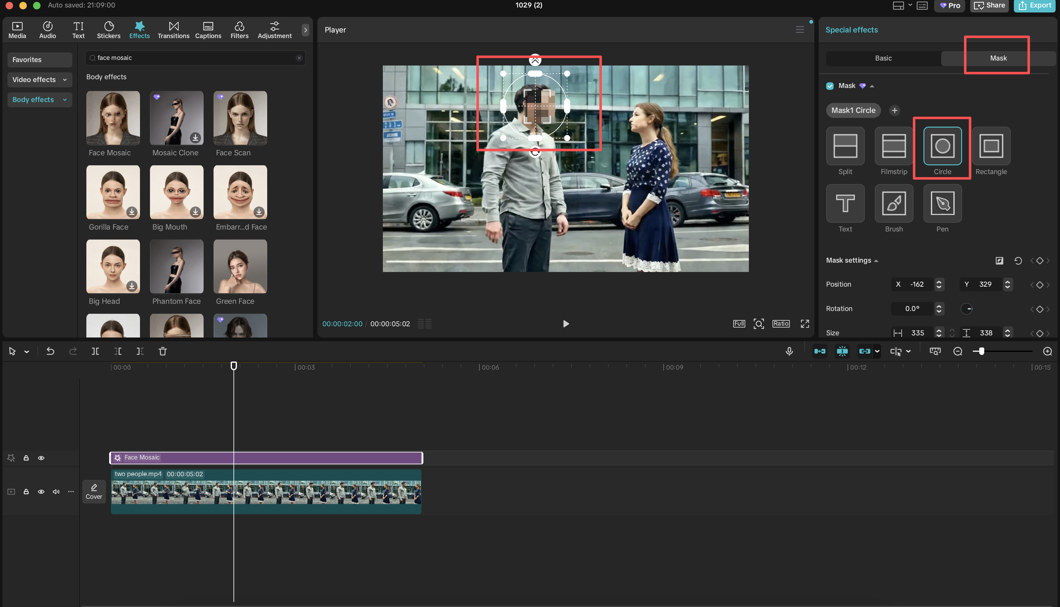 add a Mask to the face you want to blur