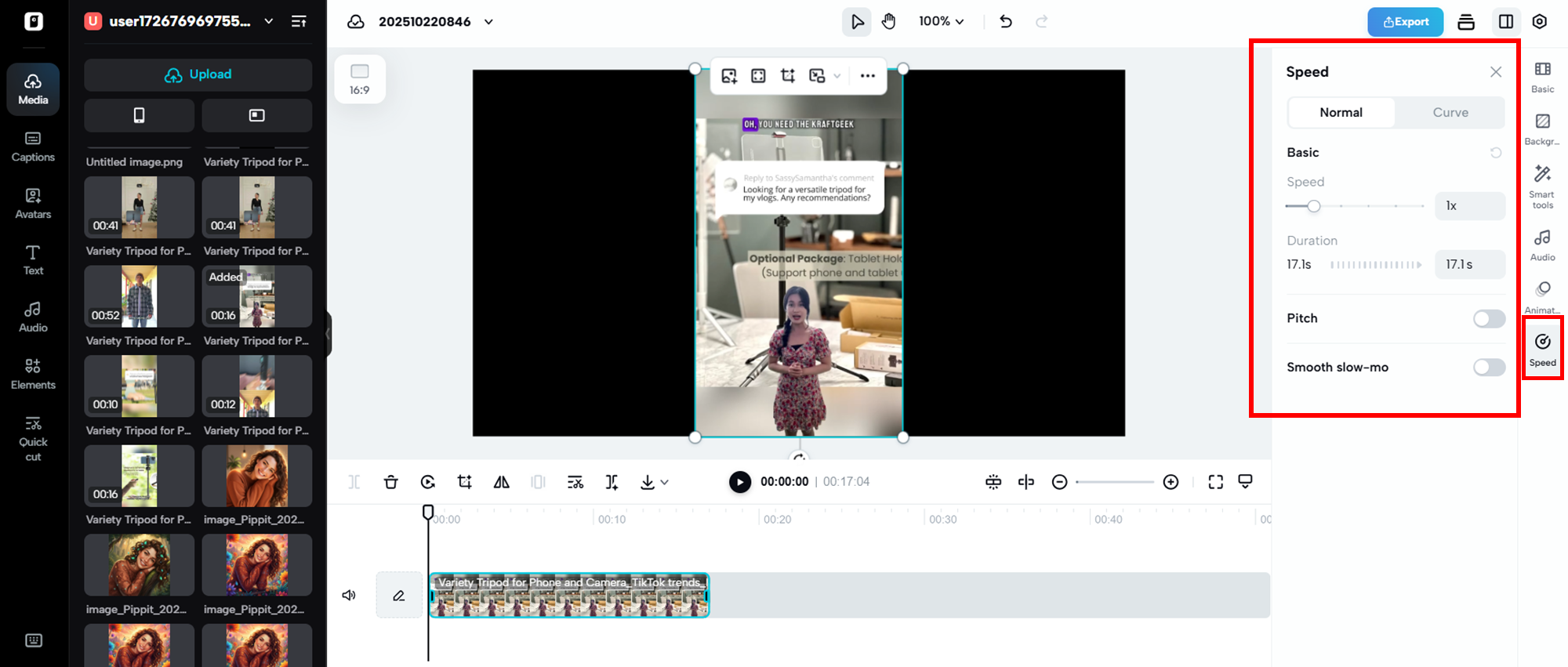 在 Pippit Video Editor 中應用慢動作設置