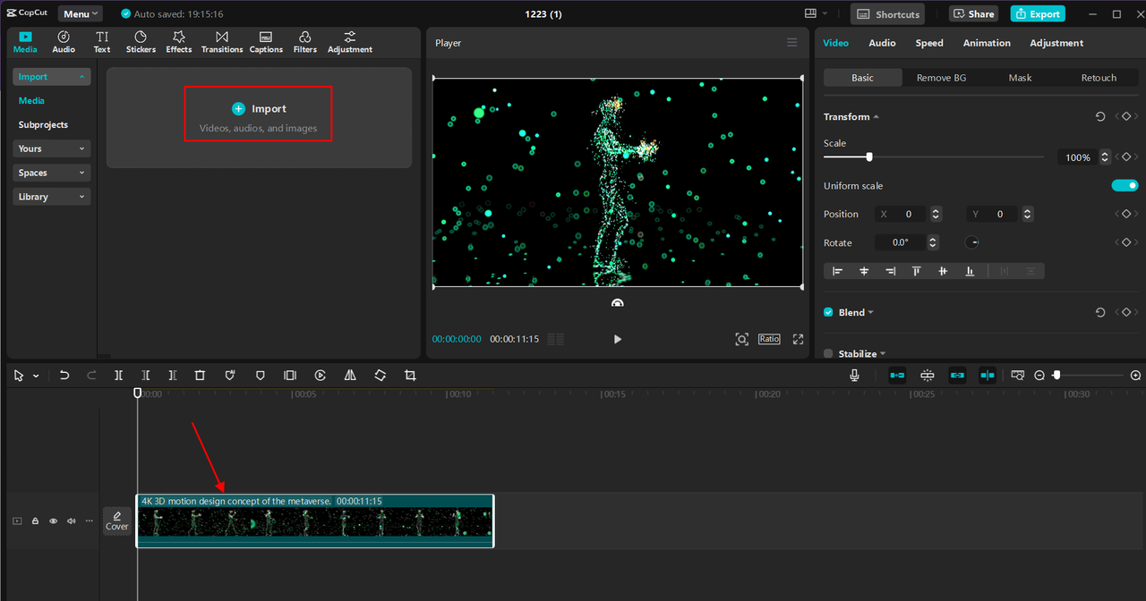Importing the video into CapCut