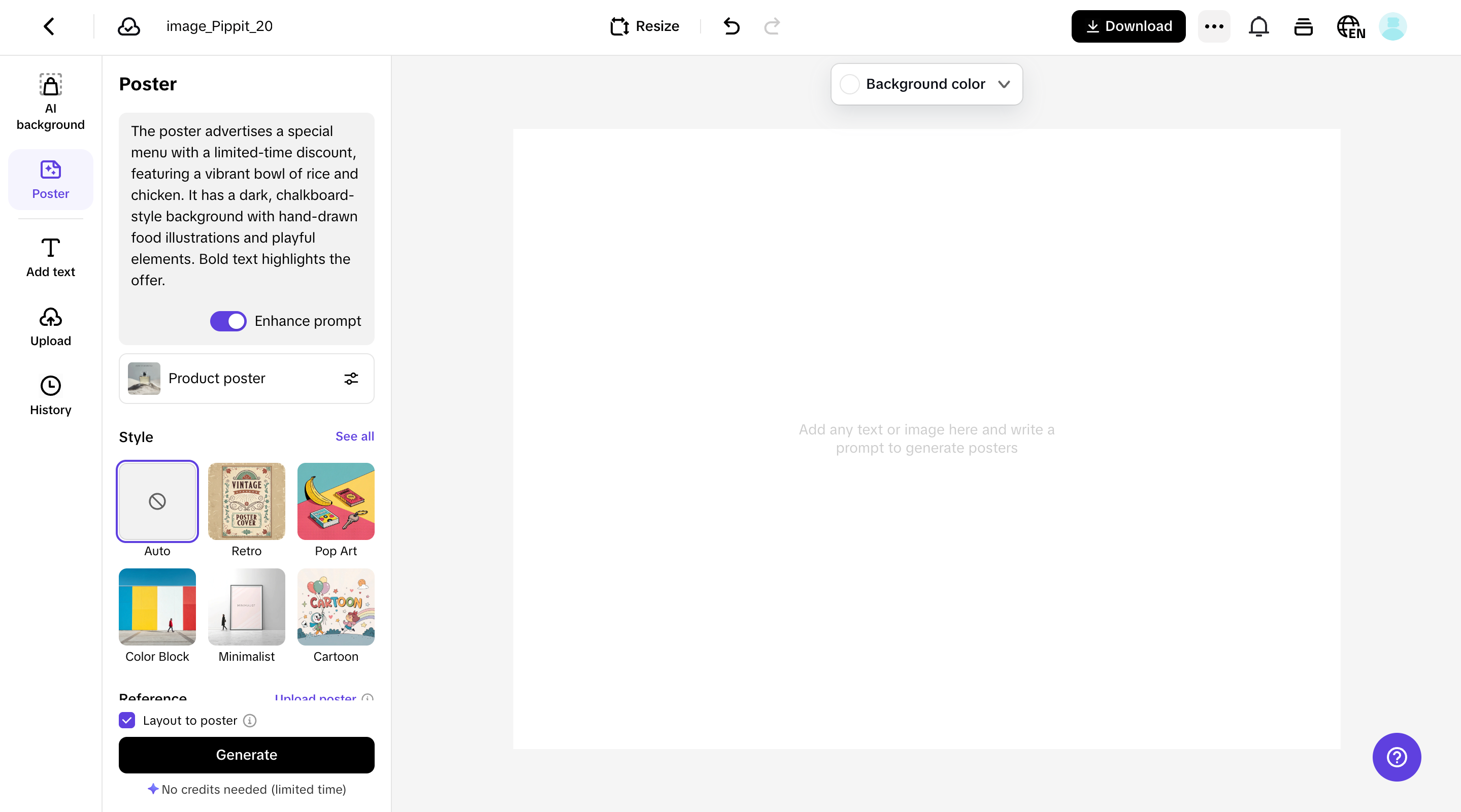 Enter prompts and generate