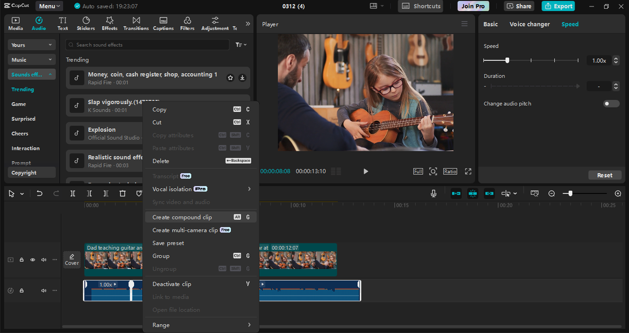 Interface of the CapCut desktop video editor - the best tool to add and enhnace music in videos