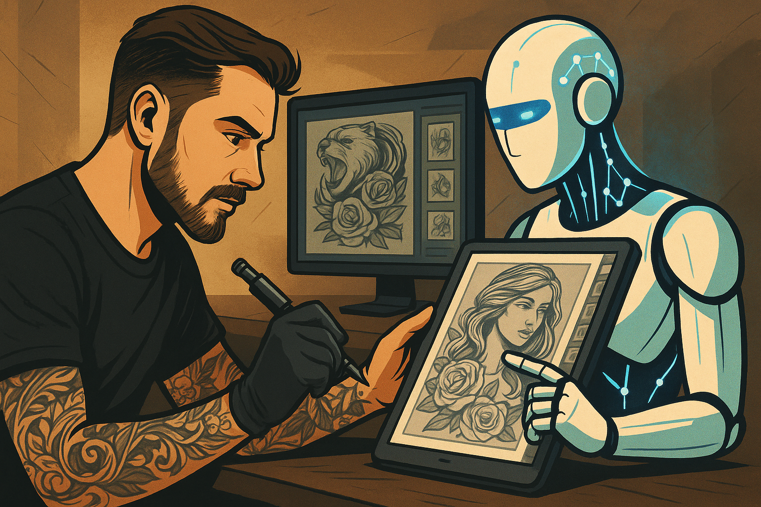 Tattoo design AI futuristic hold
