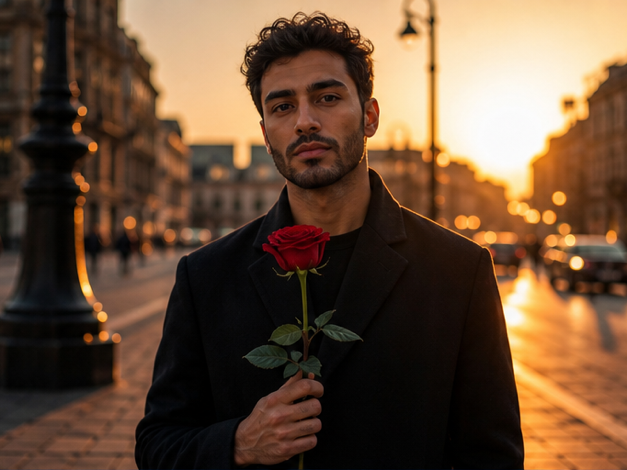 Géminis AI Foto Prompt Copiar Pegar Trending Boy Rose ejemplo rápido 2 - Sunset city rose