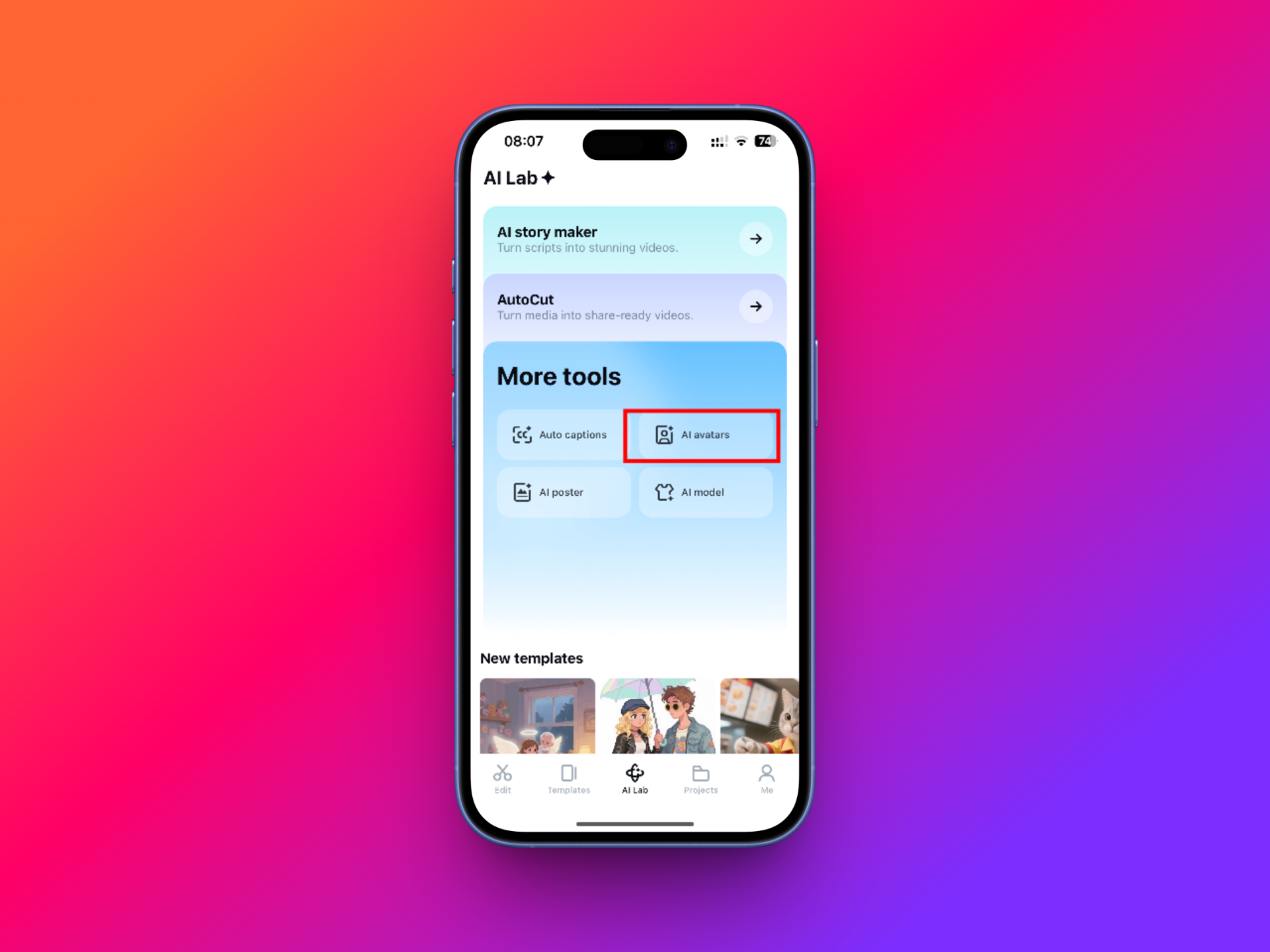 Select the AI avatar option