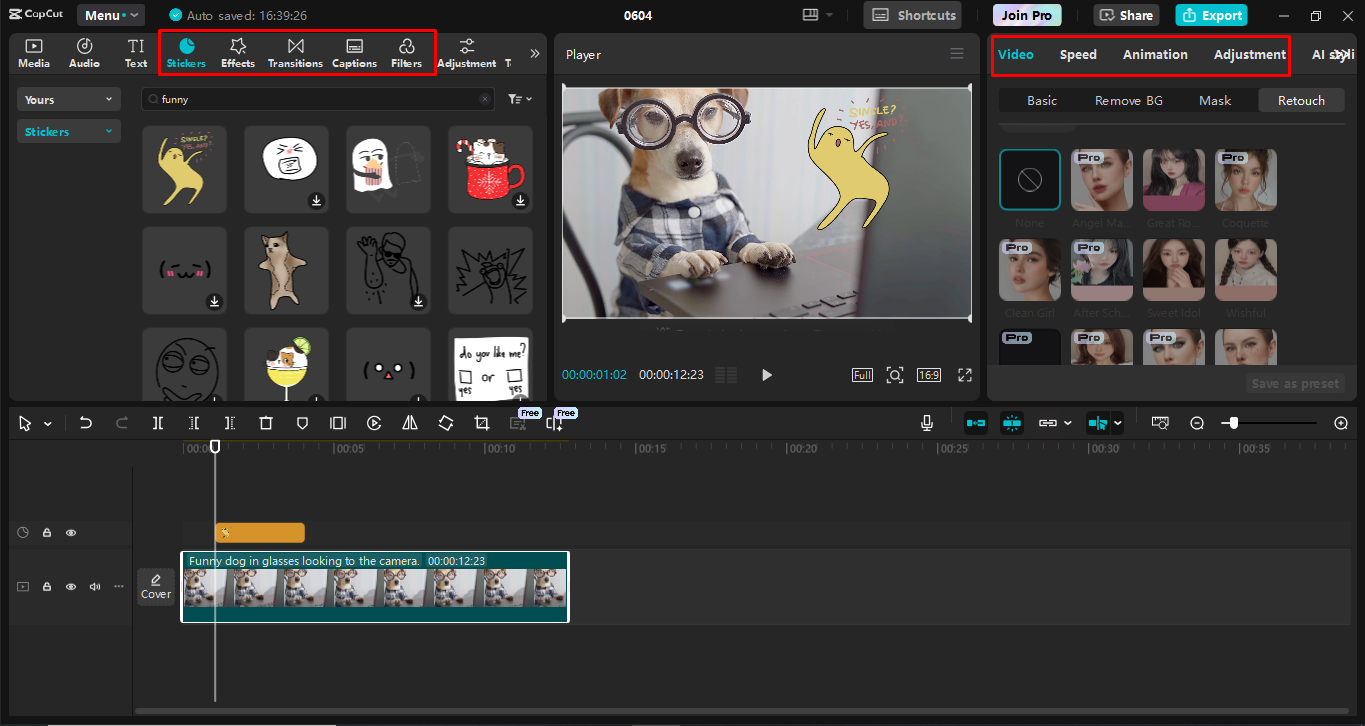 Editing the image in the CapCut desktop video editor