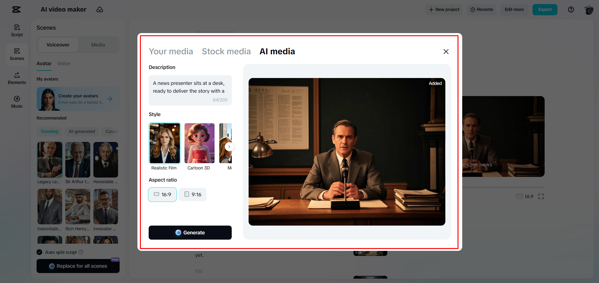 Replacing the video clips using CapCut Web