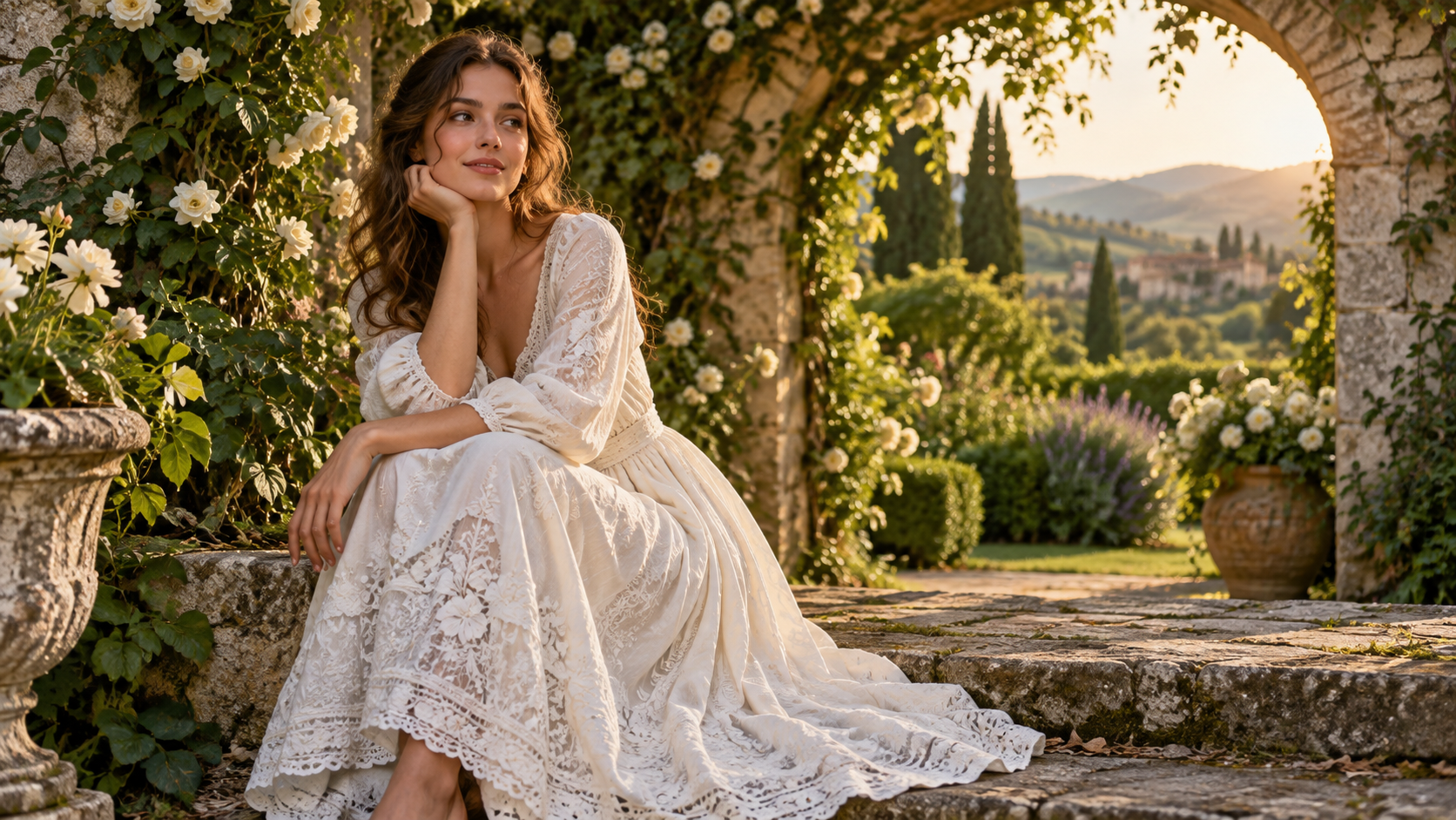 Mga senyas ng AI white long dress: Embroidered Cotton Garden Dress