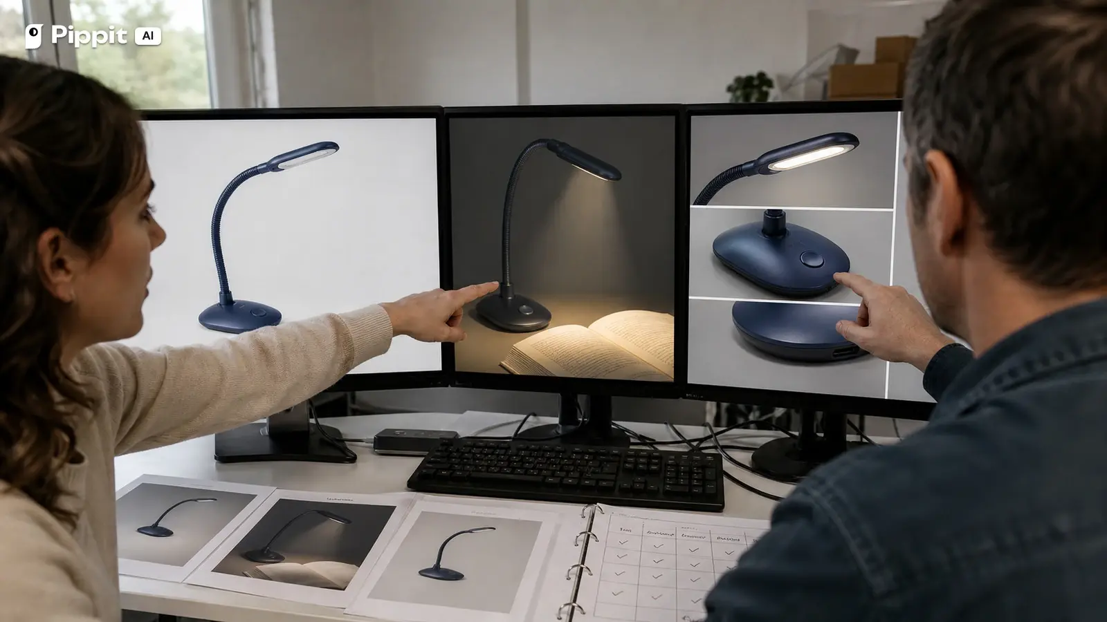 Reviewers compare a generated reading light frame with source images and a claim ledger.