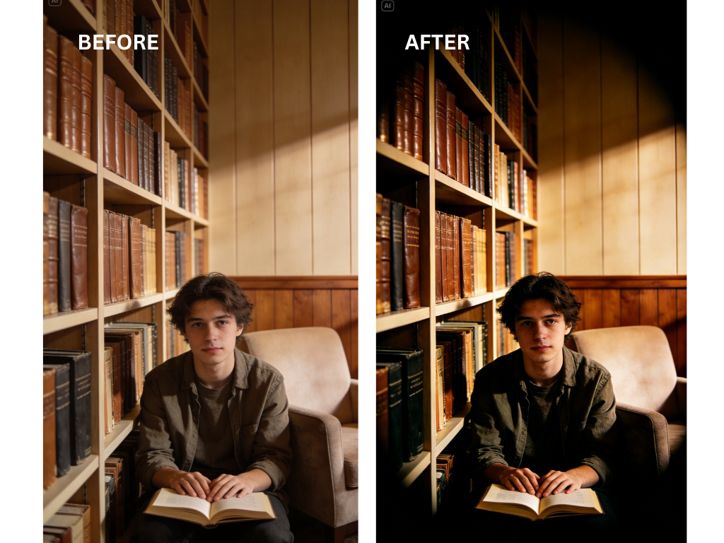 Mag-prompt para sa isang cinematic dark-edge portrait