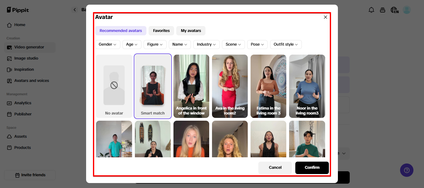 Mga AI avatar sa Pippit