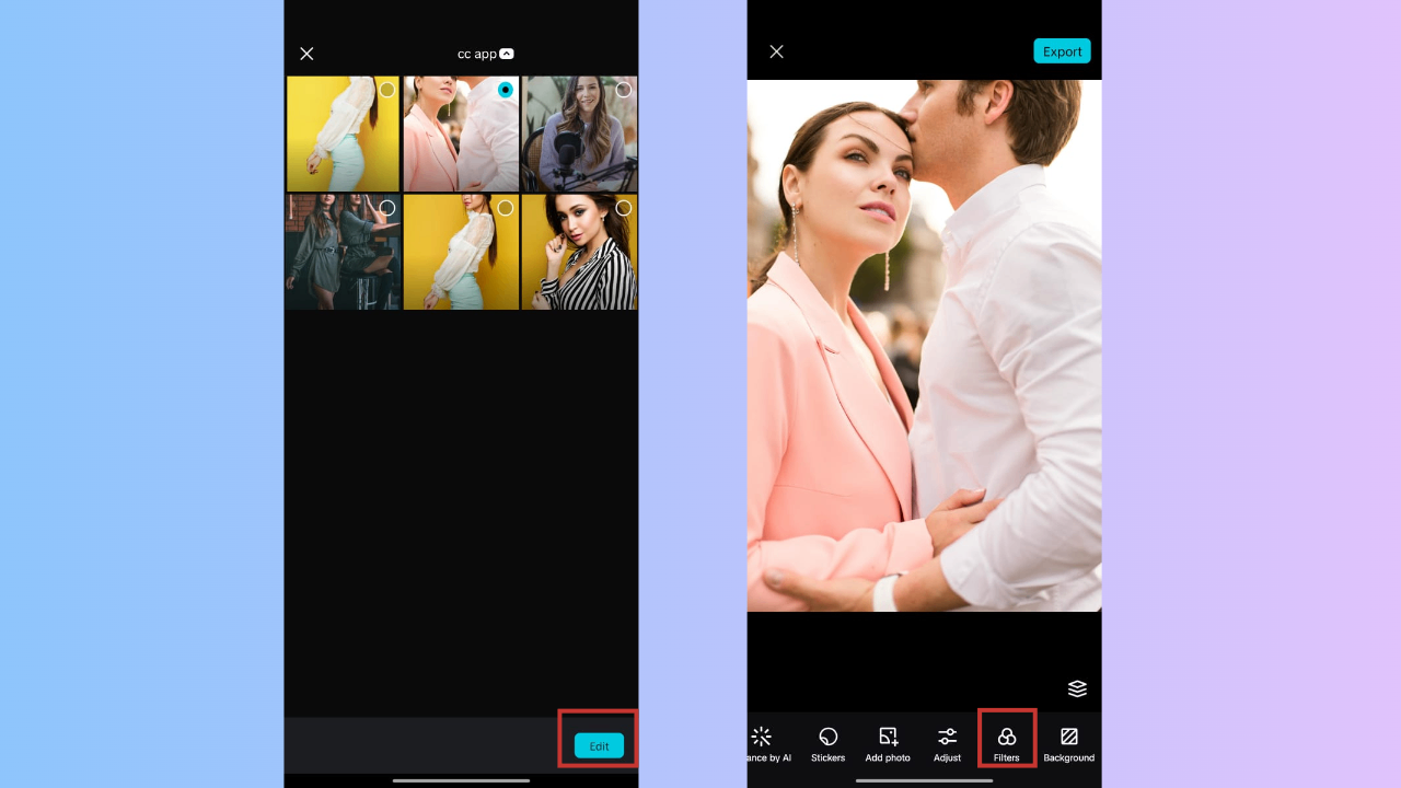 I-upload ang larawan at piliin ang Mga Filter.