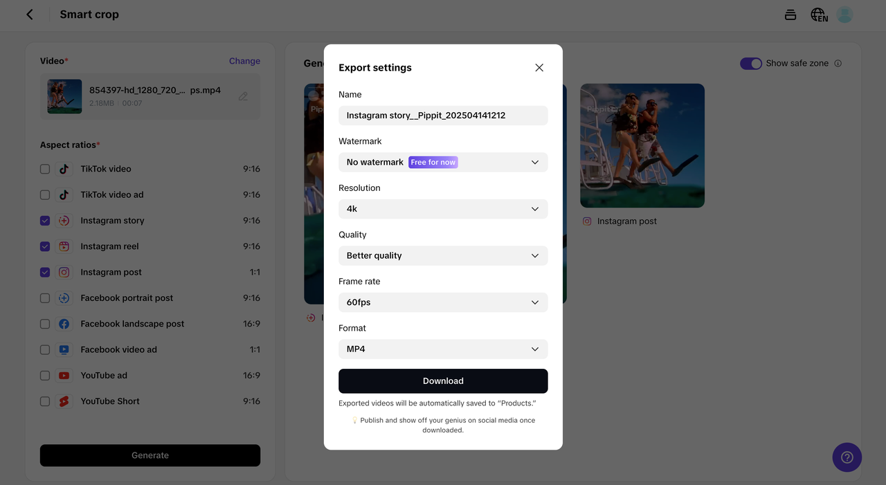 High-quality video export