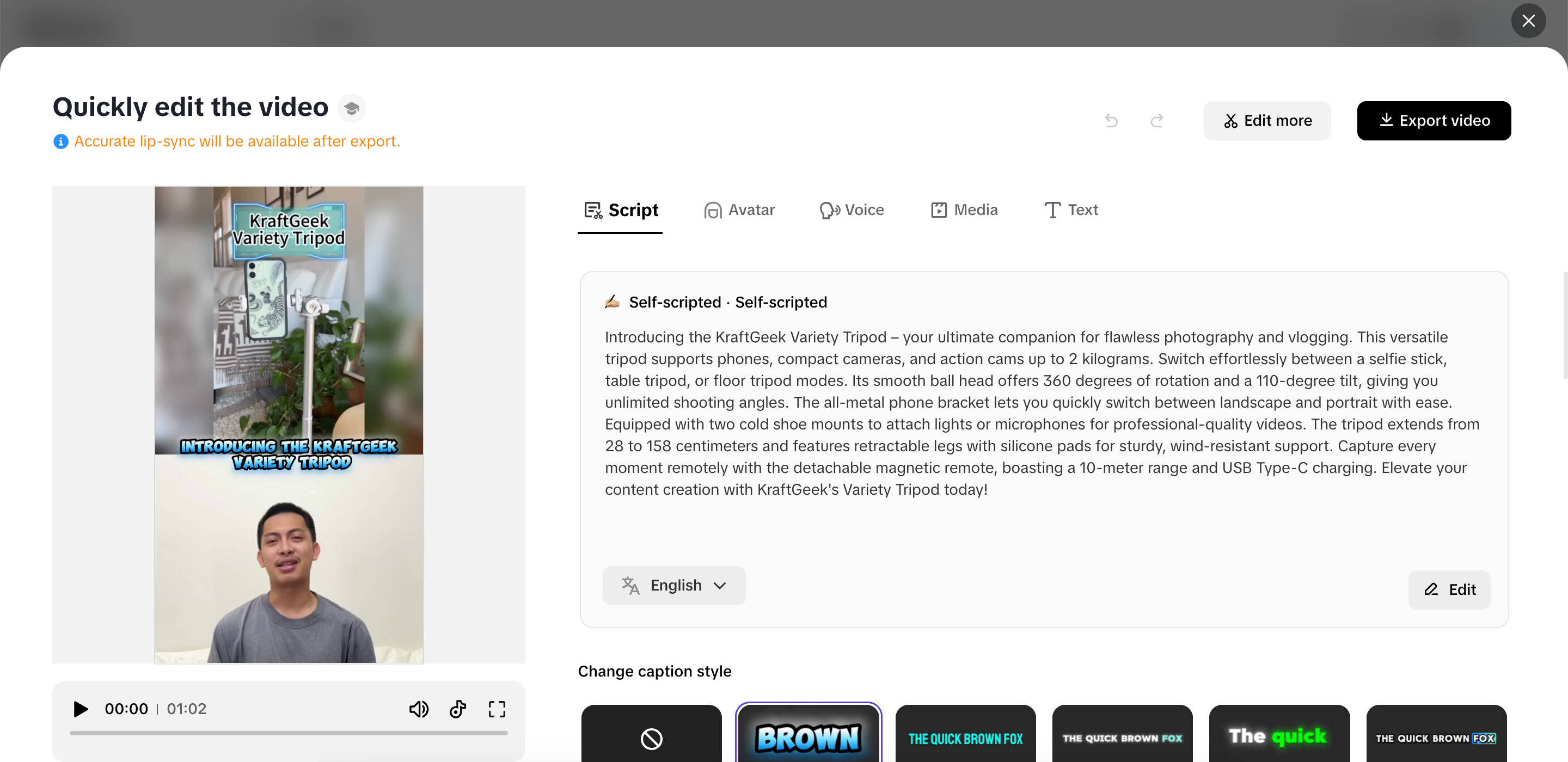 Select your preferred generated video