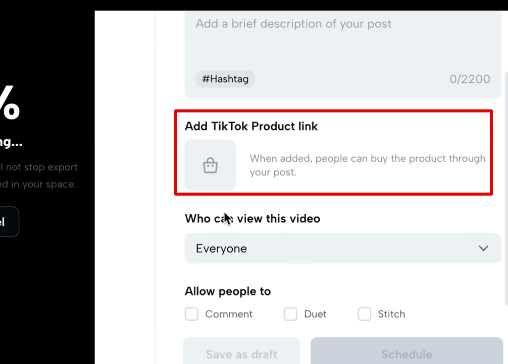 Shoppable product links to TikTok videos
