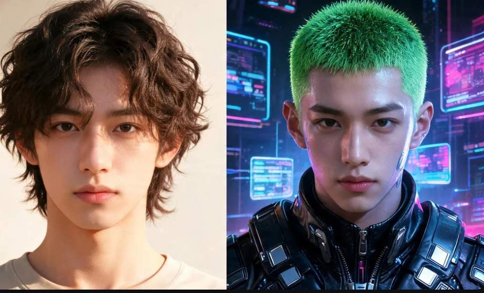 Edgy neon colored AI buzz cut prompt