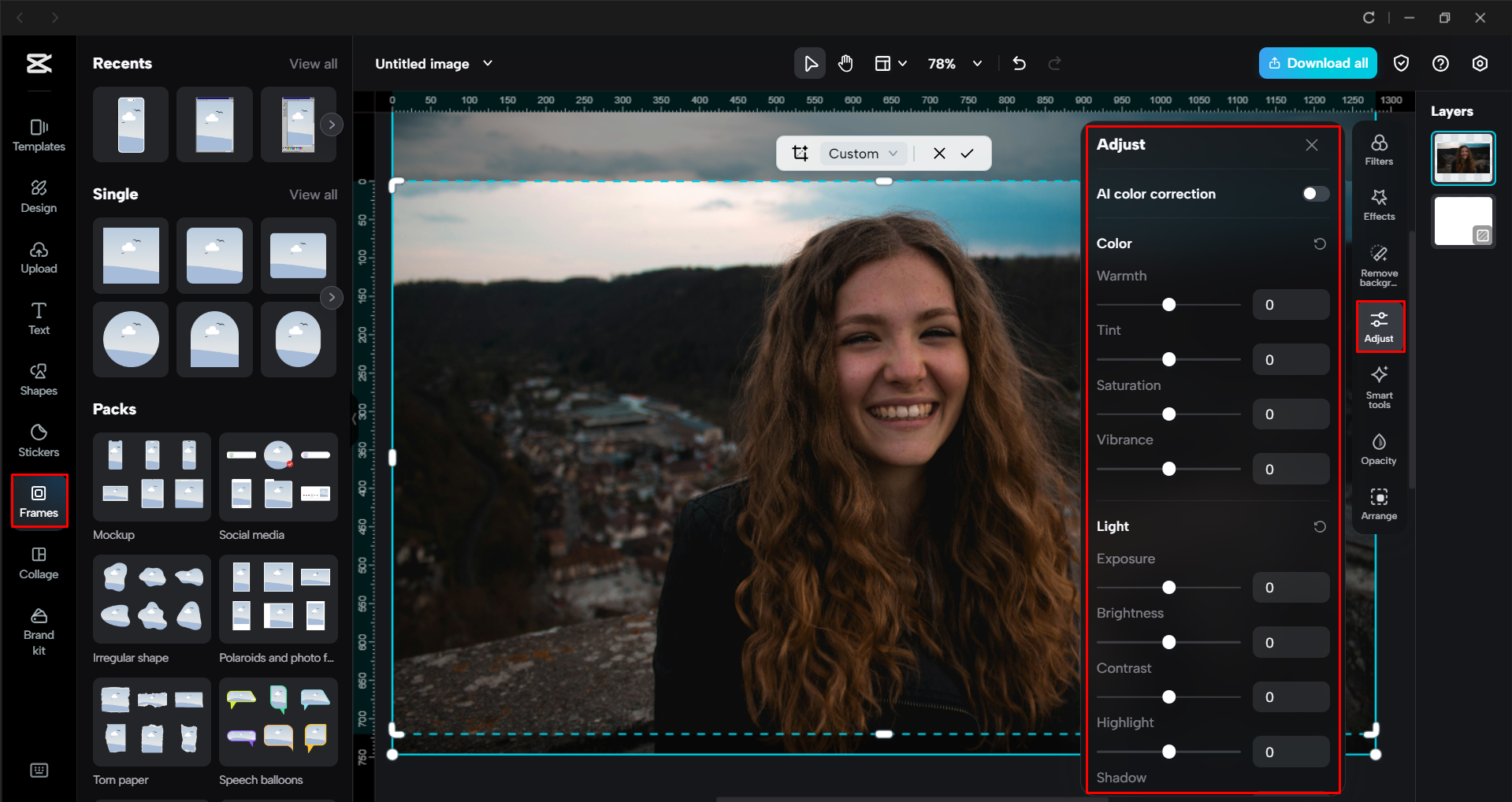 De afbeelding bewerken met de CapCut desktop video-editor