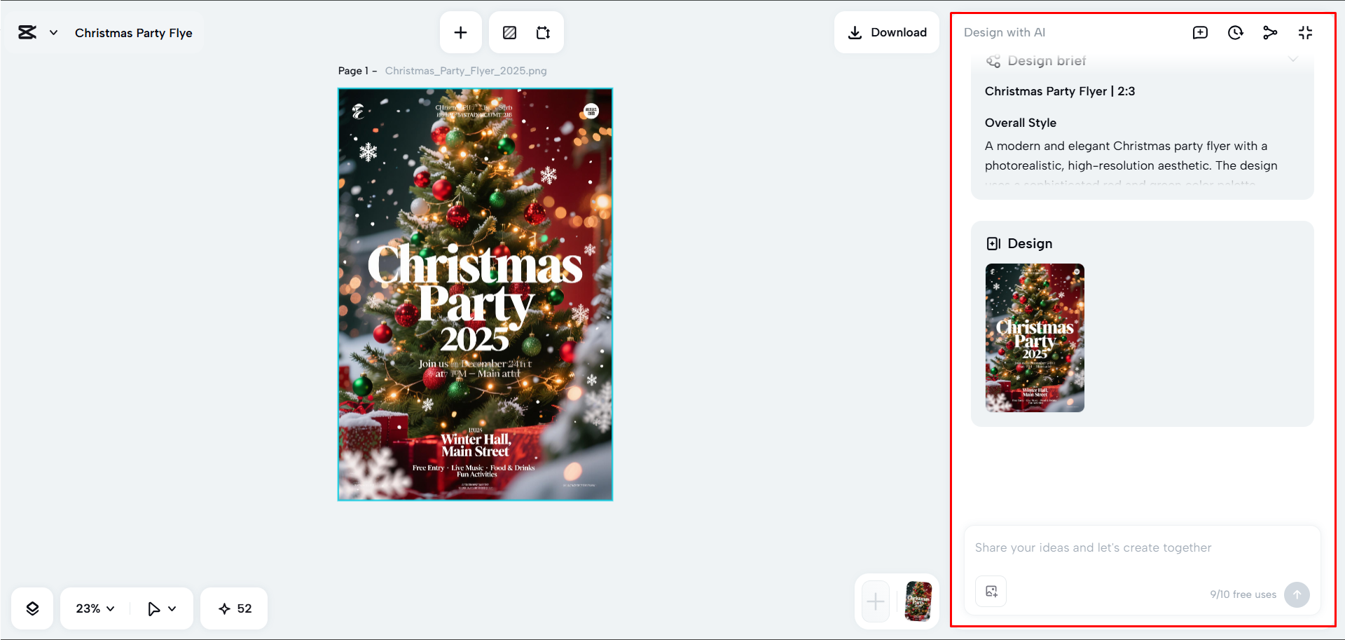 Generating the flyer with the flyer with CapCut's AI Design tool