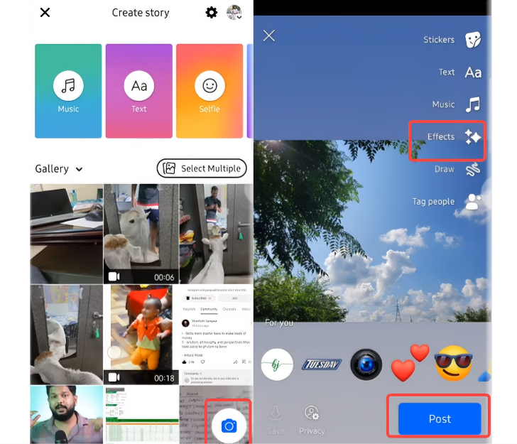 Add effects to photos and post on Facebook