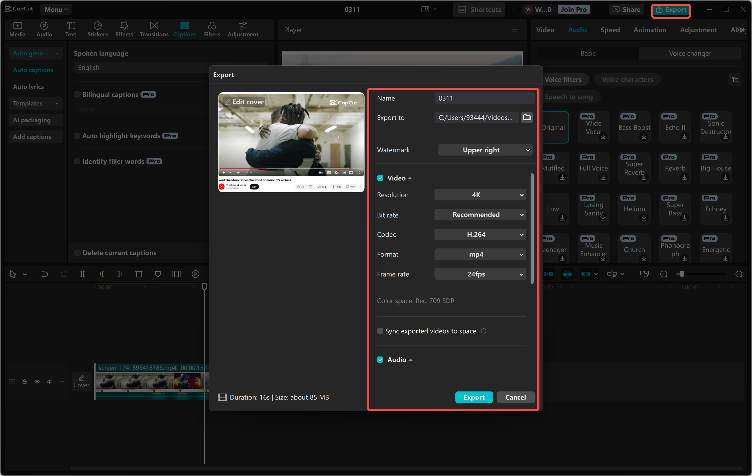 Exporting video from the CapCut desktop video editor