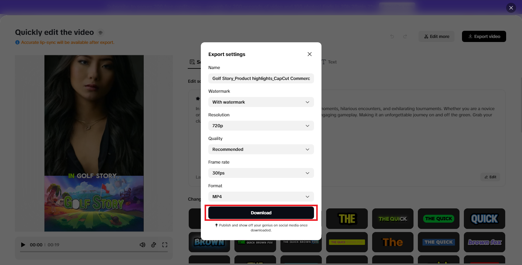 Download your finalized video