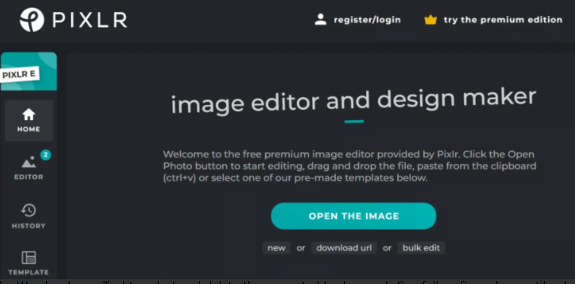 Opening the image to remove background in Pixlr
