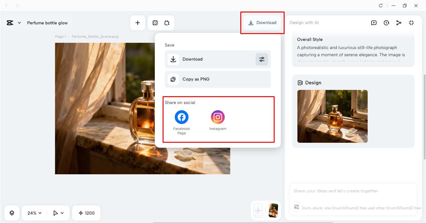 Exporting product design from the CapCut desktop video editor