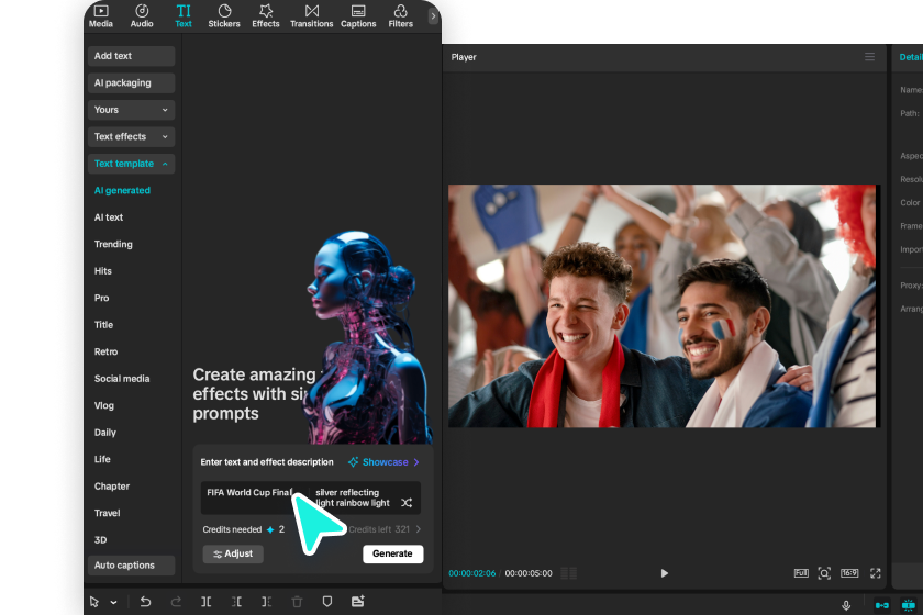 Entrer promot in CapCut AI Wort Kunst Generator kostenlos