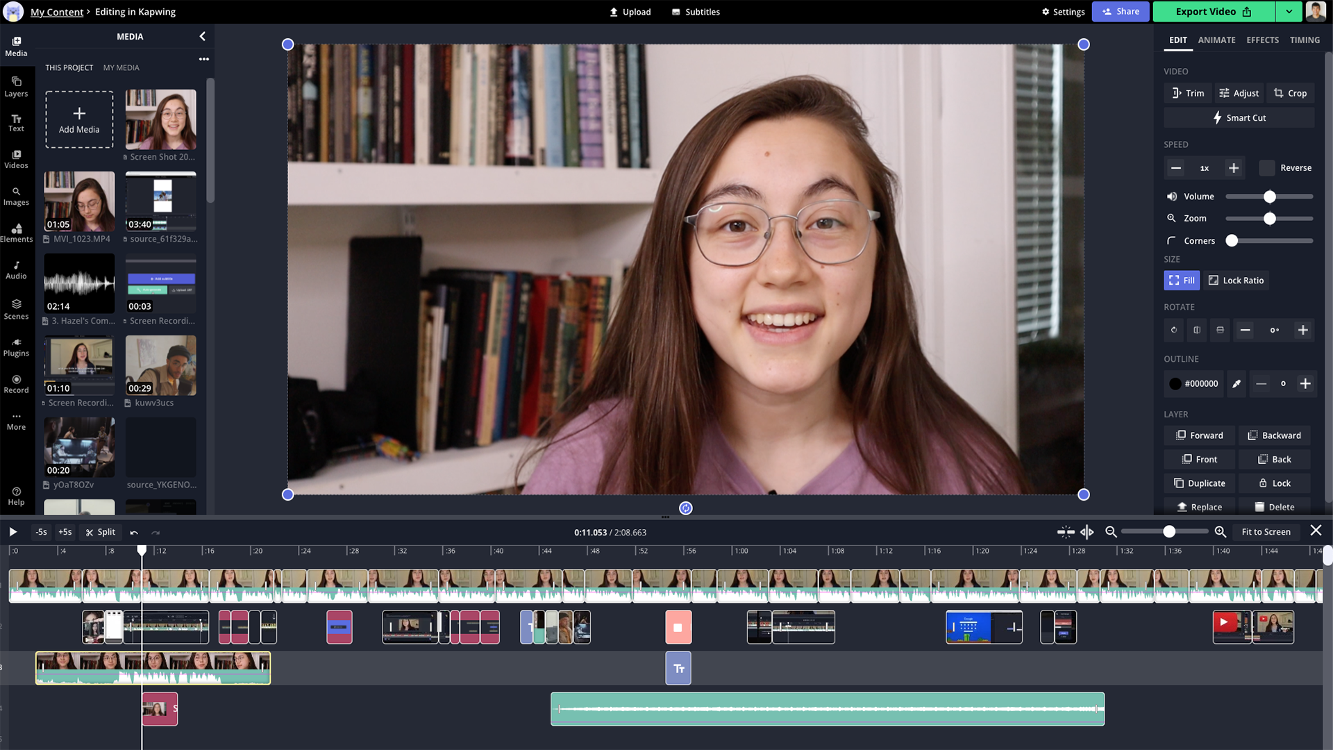 Rozhraní video editoru Kapwing