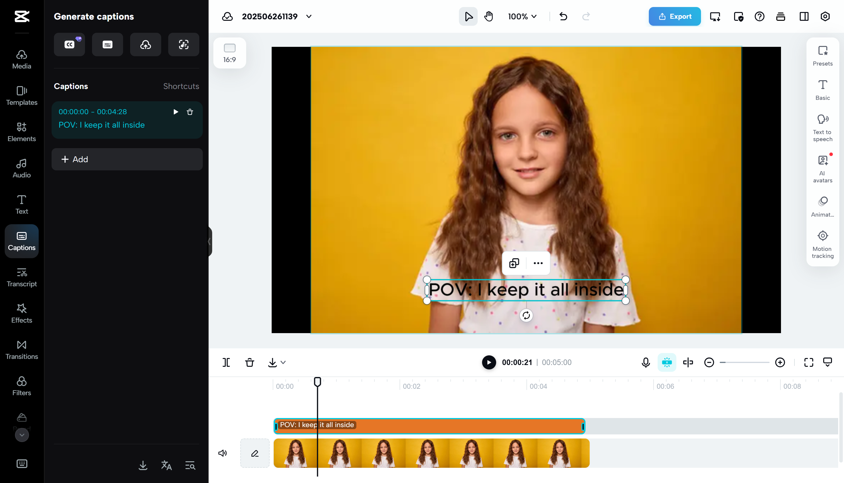 Interface of CapCut Web - an easy way to add POV captions to videos
