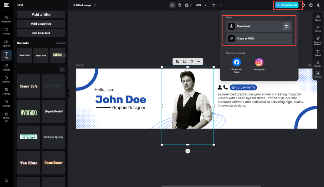 Exporting the image in CapCut
