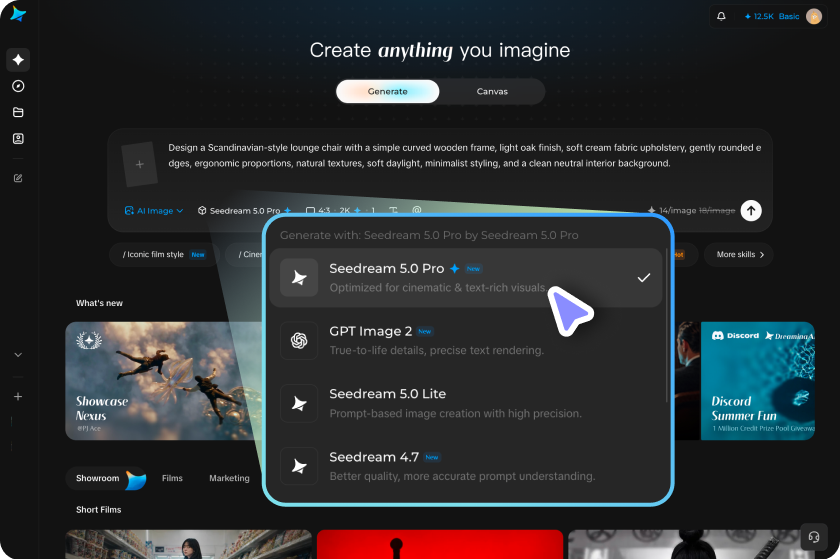 Choose a model, setting, and then generate