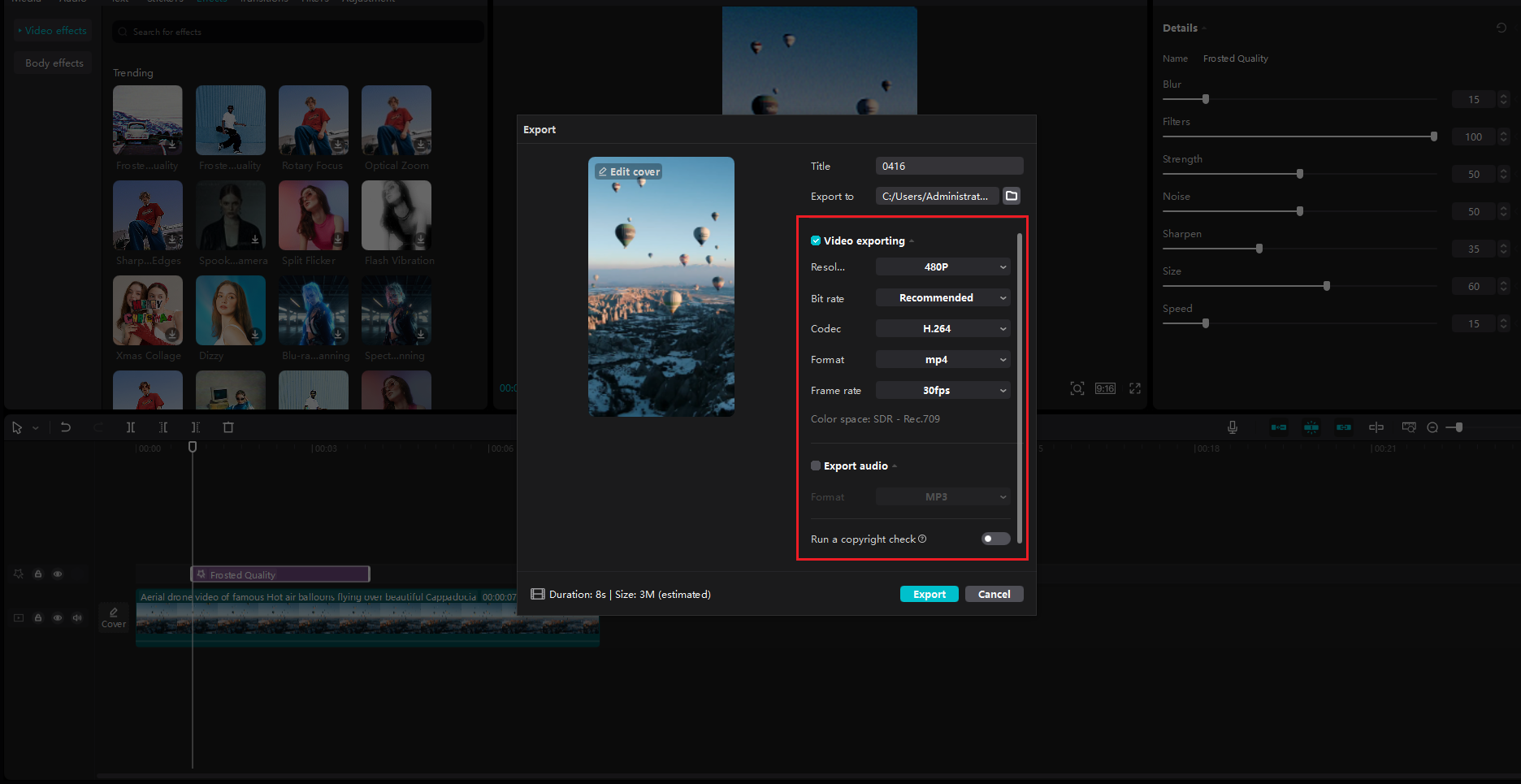 Export settings