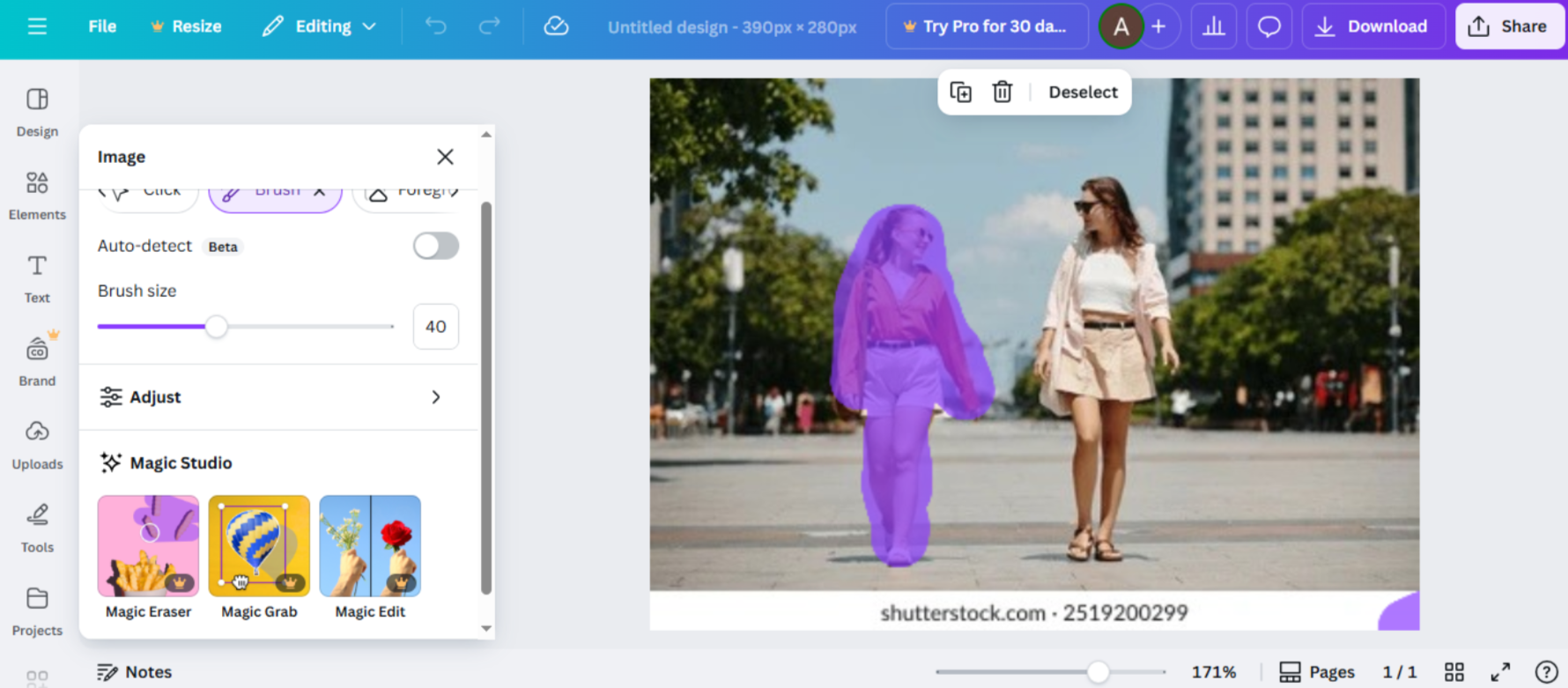Oberfläche von Canva - ein effektives Online-Foto-Radierer-Tool