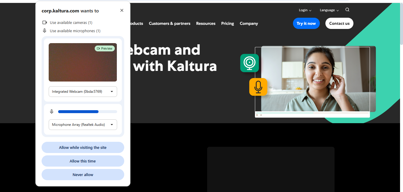 Kaltura - the best tool fro webcam testing